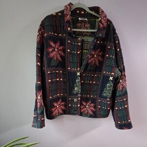 Festive Plaid Jacket with Floral Accents